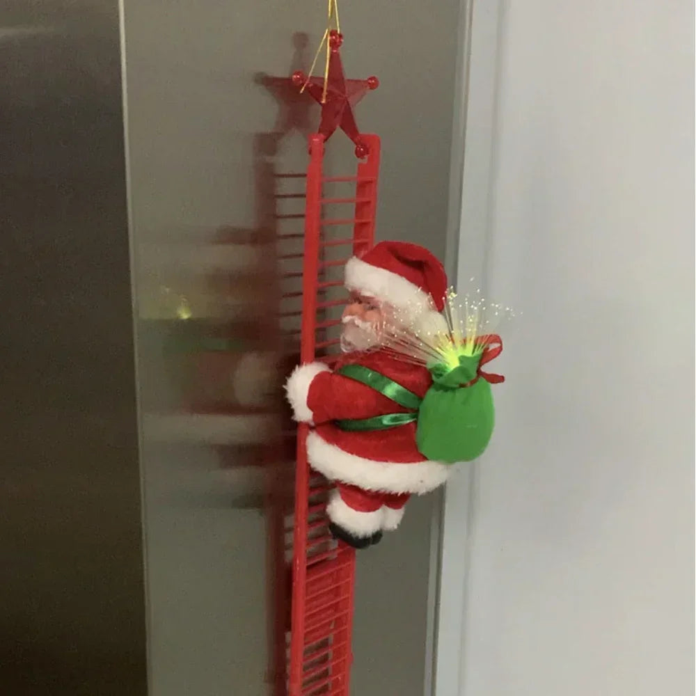 Electric climbing Santa ladder ornament shown in full