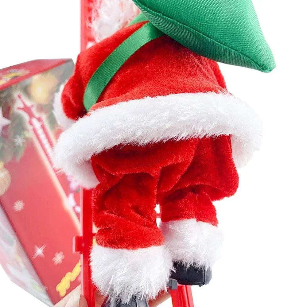 Climbing Santa musical decoration, side view